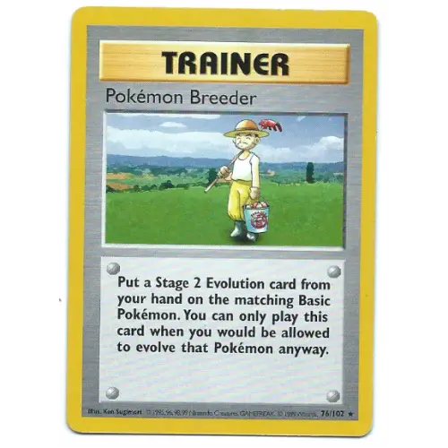 Pokemon Breeder 76//102 Rare Trainer Pokemon Card Base Set