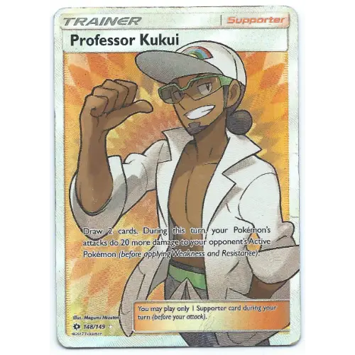 Professor Kukui Trainer Full Art Pokemon Card Sun and Moon 148/149 Ultra Ra...