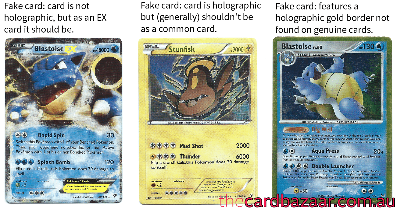 Fake Pokemon cards with irregular holographic effects.