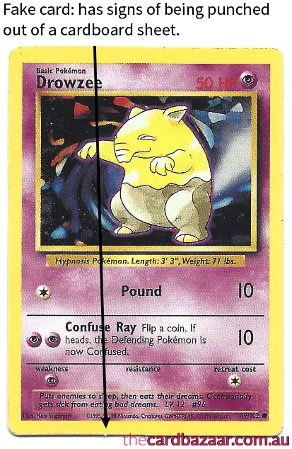 A fake Pokemon card that has been punched out of a cardboard sheet.