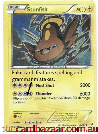Fake Pokemon cards with improper spelling.
